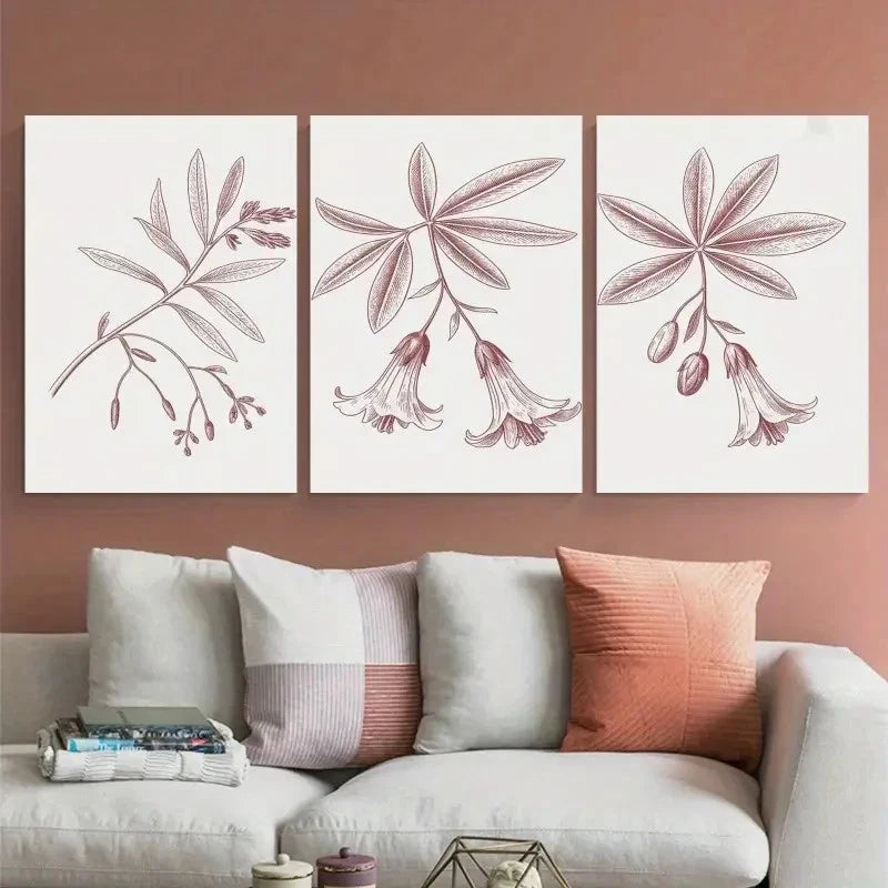 3pcs Botanical Leaves Bell Flowers Painting Metal Print Ready to Hang Art - Bella Home Decor
