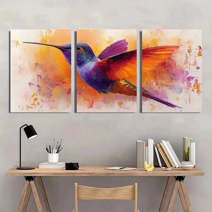 3pcs Purple Hummingbird Bird Themed Wall Art Set Canvas Framed 40x60cm - High Quality Print 100% Australian Made Wall Canvas Ready to Hang