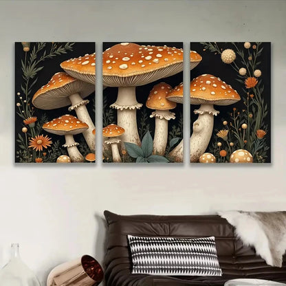 3pcs Whimsical Mushroom Floral Art Wall Art Set Canvas Framed 40x60cm - High Quality Print 100% Australian Made Wall Canvas Ready to Hang