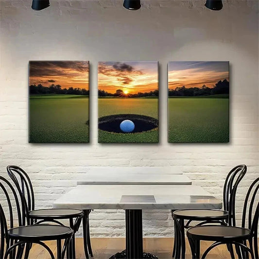 3pcs Golf Course Sunset Scenic Sports Perfect Wall Art Set Canvas Framed 50x70cm - High Quality Print 100% Australian Made Wall Canvas Ready to Hang