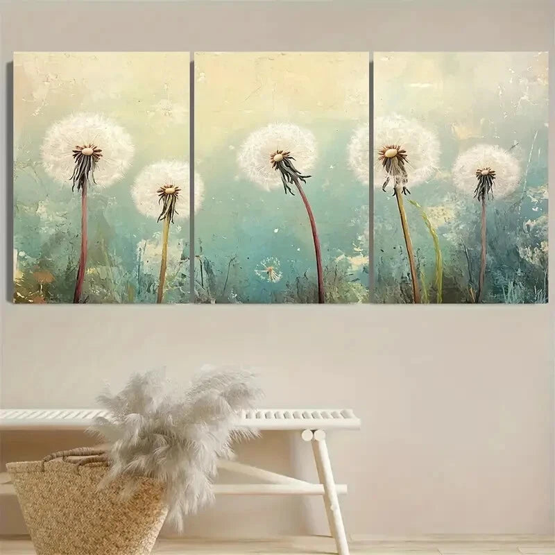 3pcs Whimsical Botanical Nature Dandelion Florals Metal Print Ready to Hang Art - Bella Home Decor