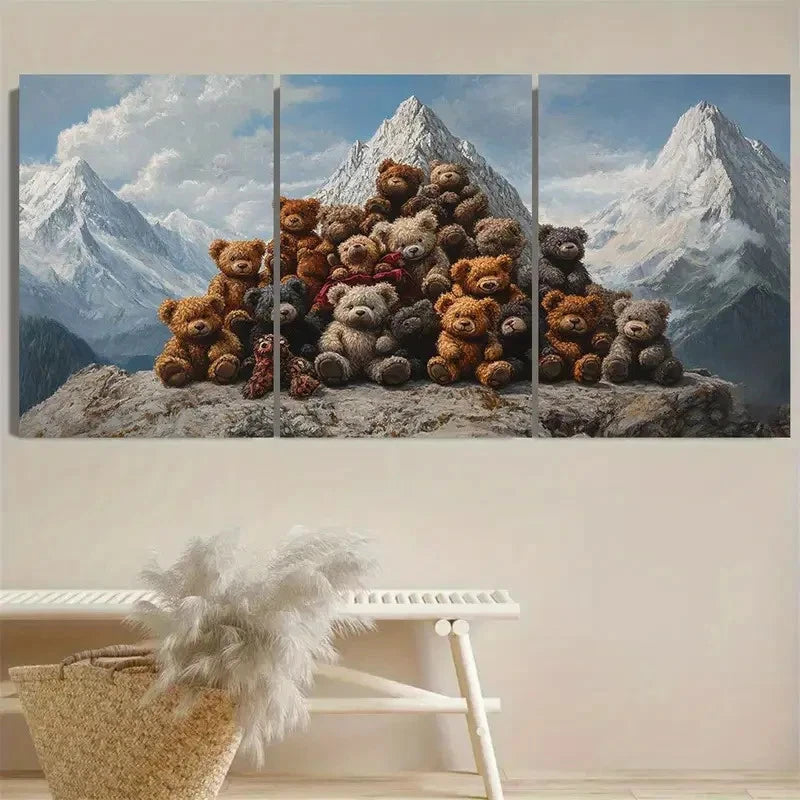 3pcs Teddy Bear Mountain Wall Art Set Canvas Framed 40x60cm - High Quality Print 100% Australian Made Wall Canvas Ready to Hang