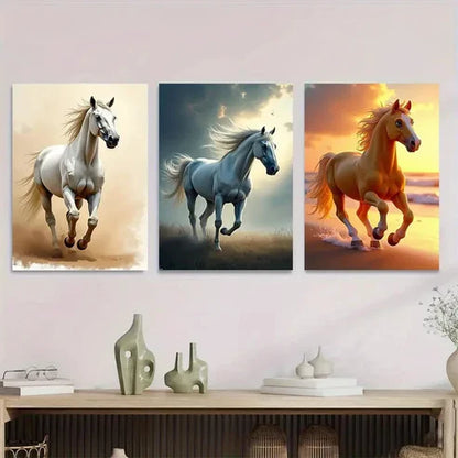 3pcs Horses Modern Pictures Blue Running Wall Art Set Canvas Unframed - High Quality Print 100% Australian Made Wall Canvas