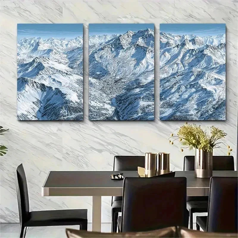 3pcs Val DIsre Skiing Travel Snowy Perfect Wall Art Set Canvas Framed 50x70cm - High Quality Print 100% Australian Made Wall Canvas Ready to Hang
