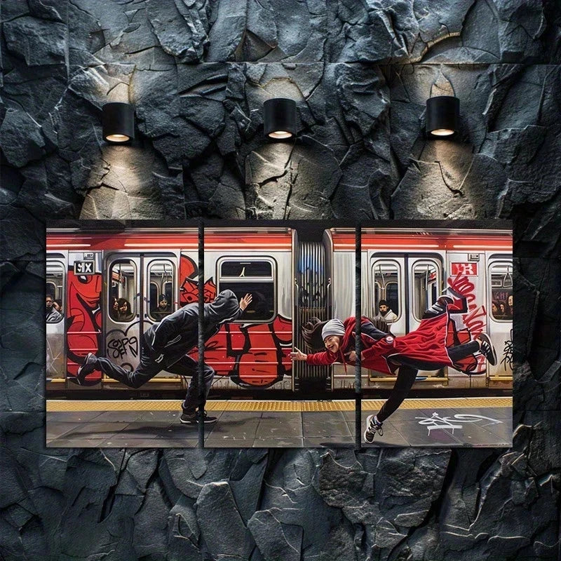 3pcs Street Dance Performances in Subway Station Metal Print Ready to Hang Art
