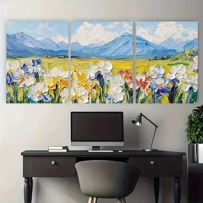 3pcs Floral Mountain Iris Field Meadow Design Metal Print Ready to Hang Art - Bella Home Decor