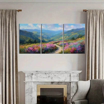 3pcs Mountain View Floral Field Pathway Metal Print Ready to Hang Art - Bella Home Decor