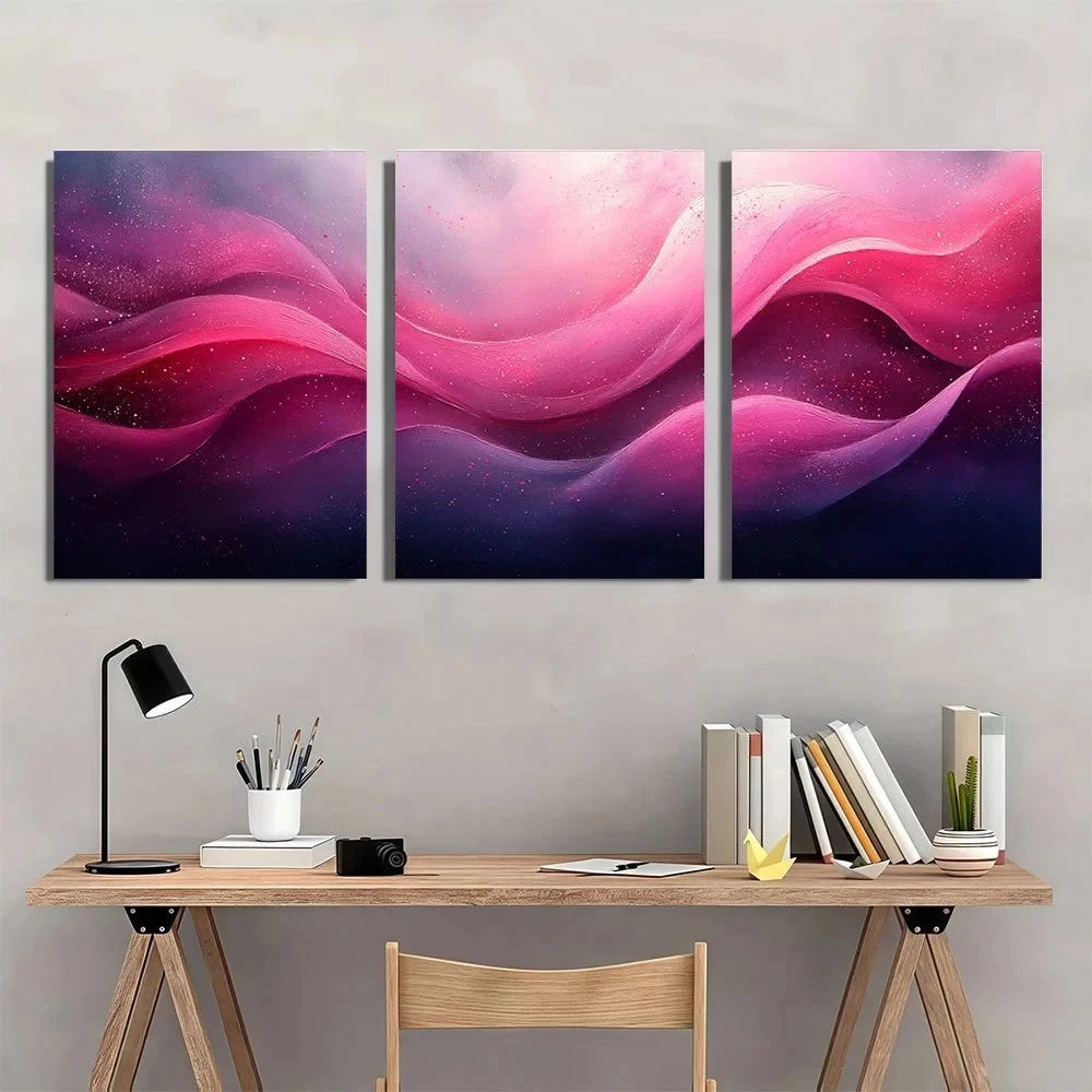 3pcs Abstract Painting Pink Modern Metal Print Ready to Hang Art - Bella Home Decor