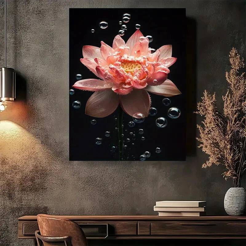 Beautiful Lotus Flower Modern Vintage Painting 40x60cm Metal Print Ready to Hang - Bella Home Decor