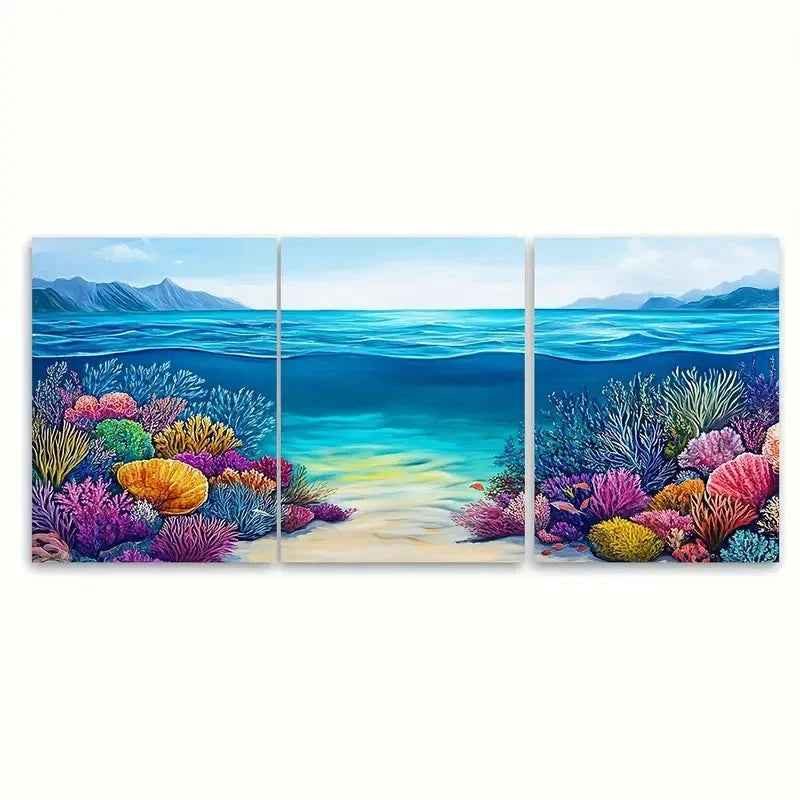 3pcs Australia Vibrant Coral Reefs Under Sea  Wall Art Set Canvas Framed 40x60cm - High Quality Print 100% Australian Made Wall Canvas Ready to Hang - Bella Home Decor