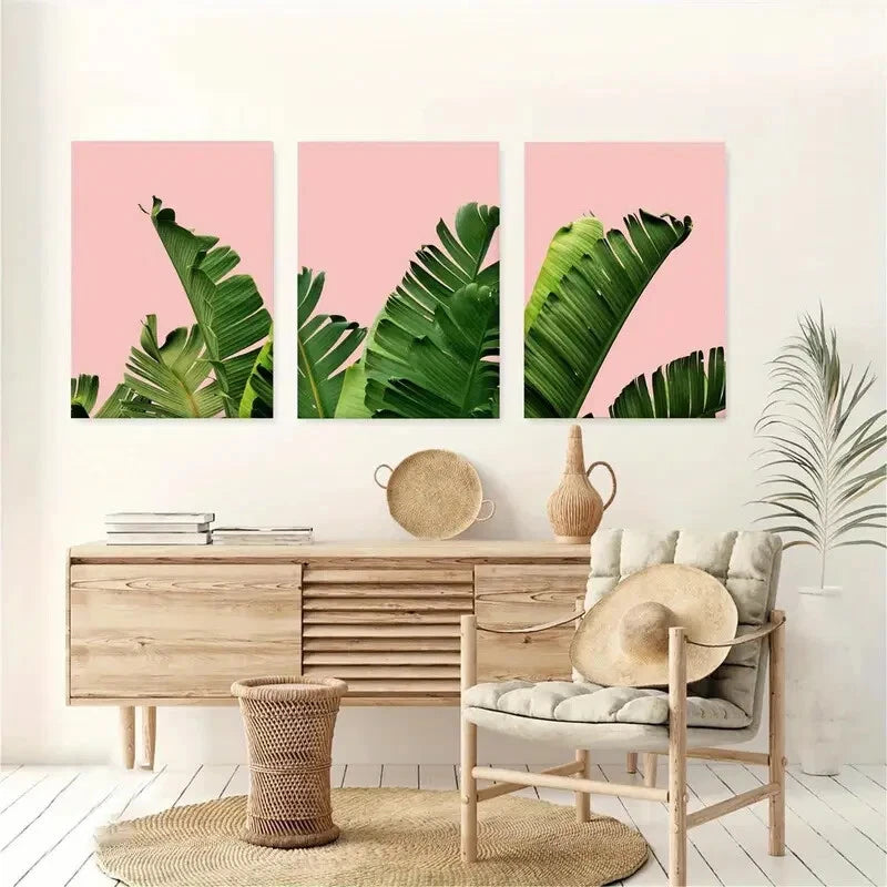 3pcs Tropical Banana Leaves Green Leaf Art Metal Print Ready to Hang Art - Bella Home Decor