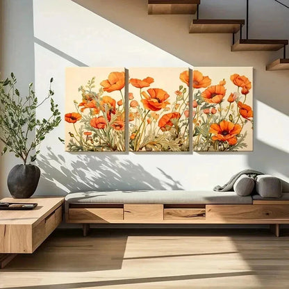 3pcs Nature Landscape Orange Flowers Wall Art Set Canvas Framed 60x90cm - High Quality Print 100% Australian Made Wall Canvas Ready to Hang - Bella Home Decor