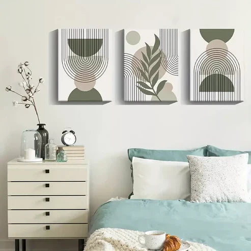 3pcs Green Sage Boho Art Canvas Framed 60x90cm - High Quality Print 100% Australian Made Wall Canvas Ready to Hang