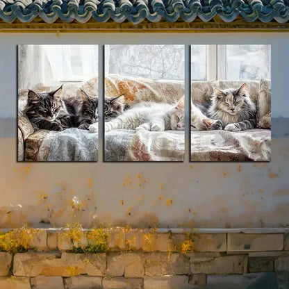 3pcs Charming Cat on Sofa Illustration Metal Print Ready to Hang Art - Bella Home Decor