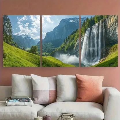 3pcs Lauterbrunnen Waterfall with Lush Greenery Wall Art Set Canvas Unframed - High Quality Print 100% Australian Made Wall Canvas