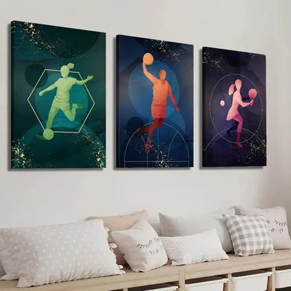 3pcs Soccer Tennis and Basket Line Wall Art Set Canvas Unframed - High Quality Print 100% Australian Made Wall Canvas
