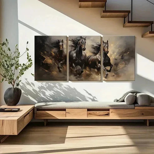 3pcs Galloping Horse Watercolor Style Wall Art Canvas Unframed - High Quality Print 100% Australian Made Wall Canvas - Bella Home Decor