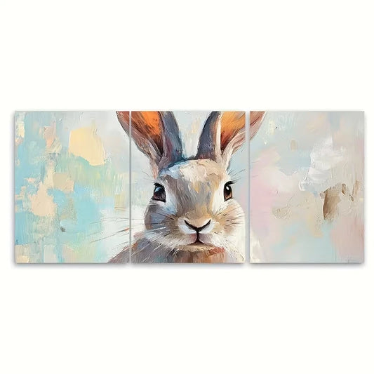 3pcs Bunny Painting Hare Farm Animals Metal Print Ready to Hang Art
