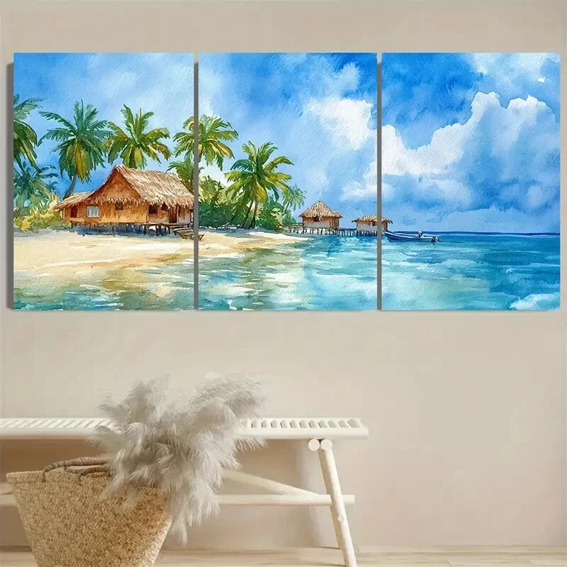 3pcs Vibrant San Blas, Panama Beach Vacation Metal Print Ready to Hang Art - Bella Home Decor