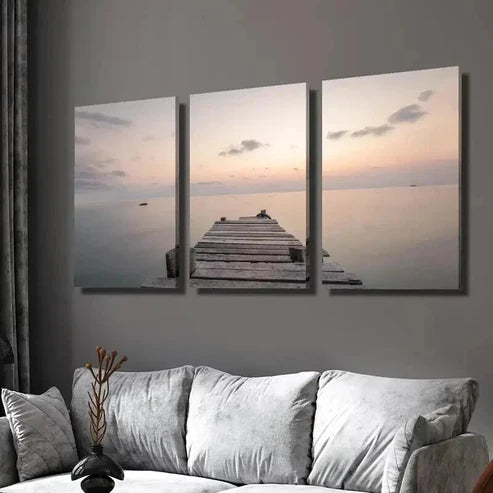 3pcs Neutral Coastal Sea View Scenery Wall Art Set Canvas Unframed - High Quality Print 100% Australian Made Wall Canvas