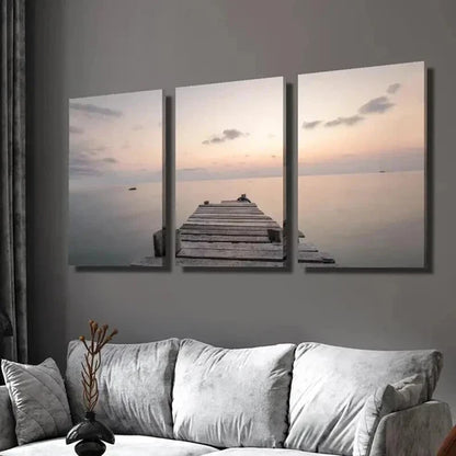 3pcs Neutral Coastal Sea View Scenery Wall Art Set Canvas Unframed - High Quality Print 100% Australian Made Wall Canvas