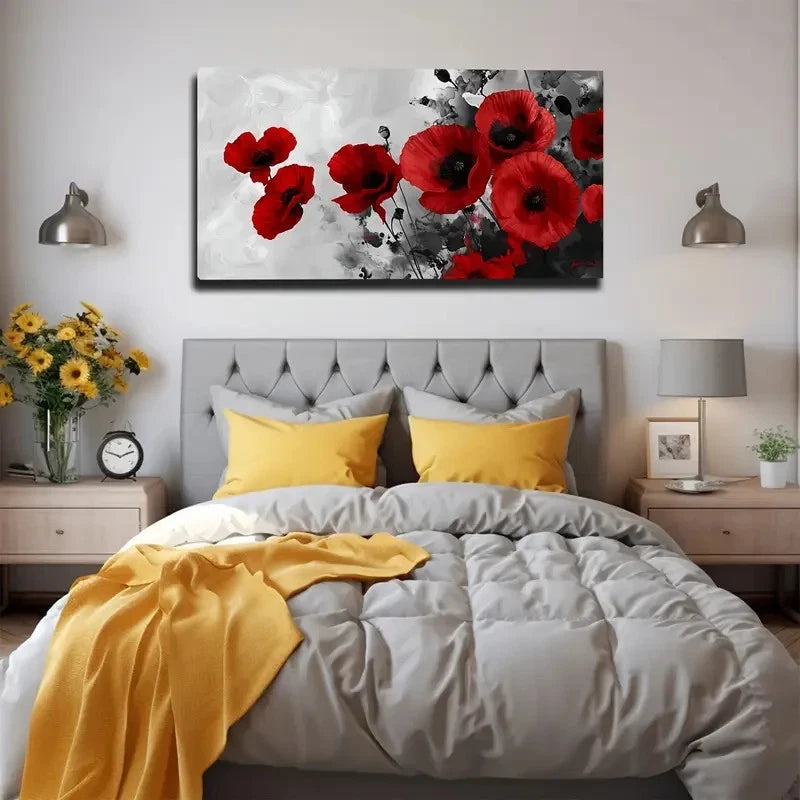 Dark Red Flowers Wall Art Canvas Office Home Room Framed 120x60cm