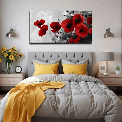 Dark Red Flowers Wall Art Canvas Office Home Room Framed 120x60cm