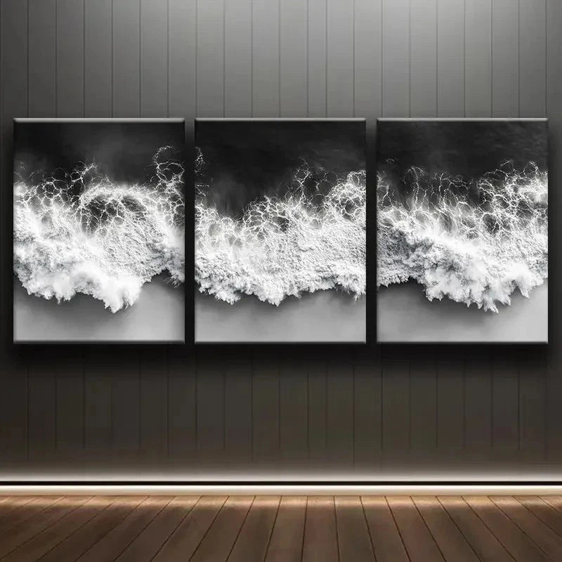 3pcs Black and White Abstract Ocean BWAO  Wall Art Canvas Framed 40x60cm - High Quality Print 100% Australian Made Wall Canvas Ready to Hang - Bella Home Decor