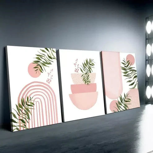 3pcs Pink Boho Modern Minimalist & Abstract Art with Golden Wall Art Set Canvas Unframed - High Quality Print 100% Australian Made Wall Canvas
