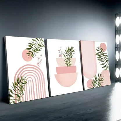 3pcs Pink Boho Modern Minimalist & Abstract Art with Golden Wall Art Set Canvas Unframed - High Quality Print 100% Australian Made Wall Canvas