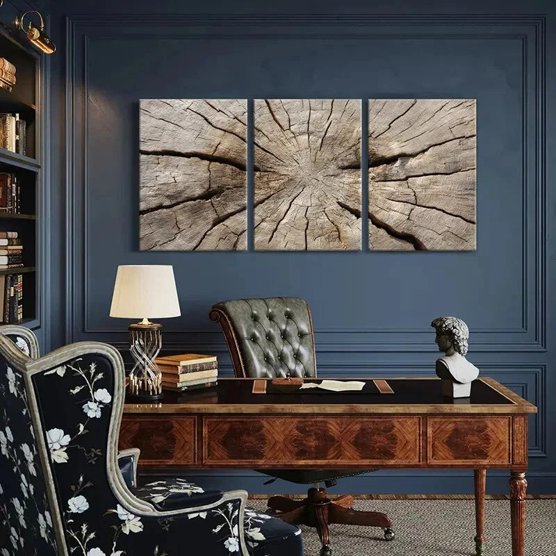 3pcs Wood Texture Natural Pattern Rustic Metal Print Ready to Hang Art - Bella Home Decor