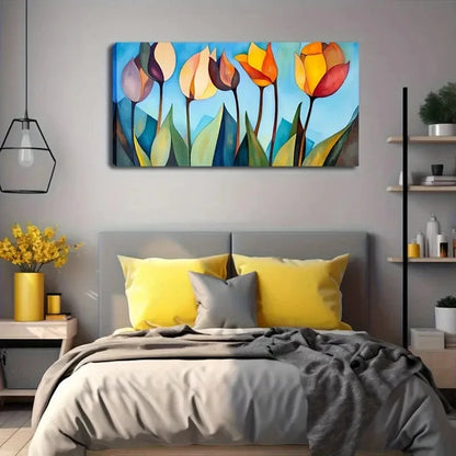 Colorful Floral Modern Tulip Wall Art Canvas Office Home Room Framed 120x60cm