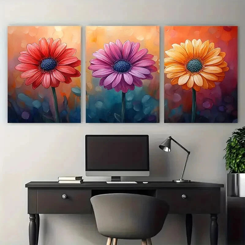 3pcs Watercolour Floral Colorful Blooming Flower Metal Print Ready to Hang Art - Bella Home Decor