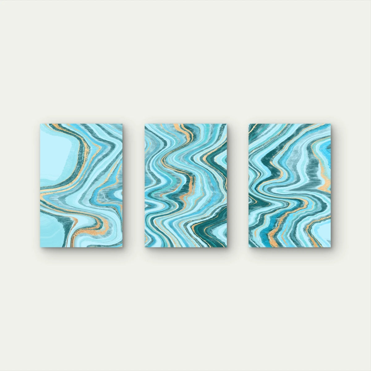3pcs Blue and Gold Fluid Waves Abstract Art Wall Art Set Canvas Framed 50x70cm - High Quality Print 100% Australian Made Wall Canvas Ready to Hang
