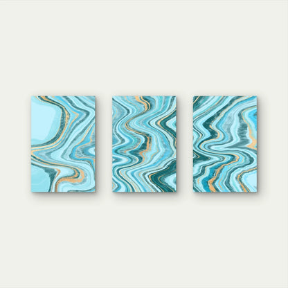 3pcs Blue and Gold Fluid Waves Abstract Art Wall Art Set Canvas Framed 50x70cm - High Quality Print 100% Australian Made Wall Canvas Ready to Hang