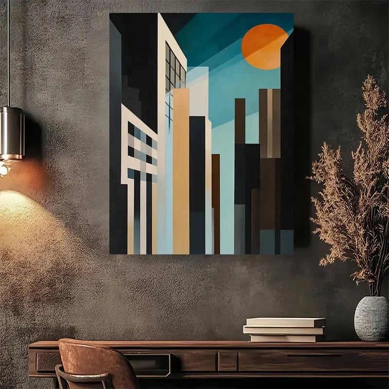 Beautiful Urban Sunset Abstract Vintage Painting 40x60cm Metal Print Ready to Hang - Bella Home Decor