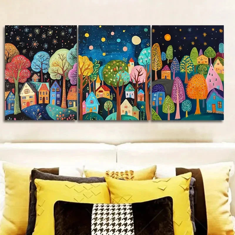3pcs Forest Scene Wall Art Painting Metal Print Ready to Hang Art - Bella Home Decor