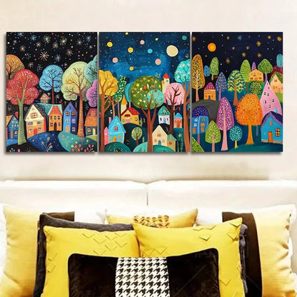 3pcs Forest Scene Wall Art Painting Metal Print Ready to Hang Art - Bella Home Decor