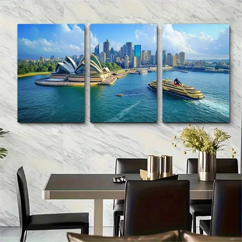 3pcs Sydney in Motion Wall Art Set Canvas Framed 50x70cm - High Quality Print 100% Australian Made Wall Canvas Ready to Hang