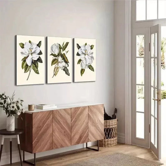 3pcs Botanical Floral Art Prints Wall Art Set Canvas Framed 50x70cm - High Quality Print 100% Australian Made Wall Canvas Ready to Hang
