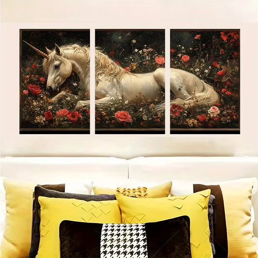 3pcs Unicorn Inspired Botanical Metal Print Ready to Hang Art