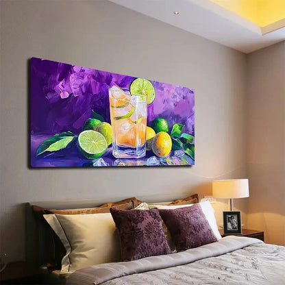 Vibrant Lemon Iced Drink Hues Wall Art Canvas Office Home Room Framed 120x60cm - Bella Home Decor