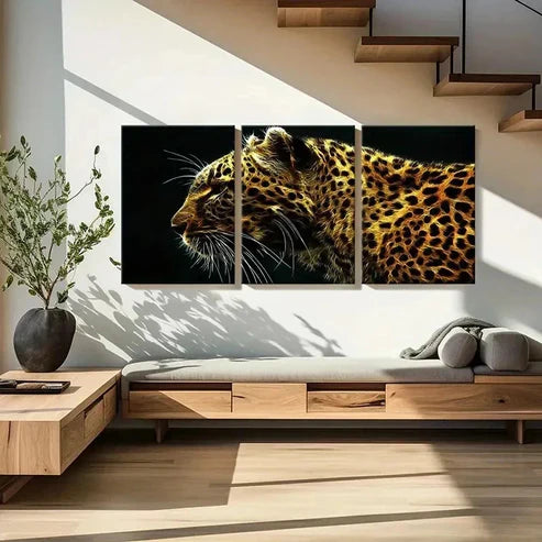 3pcs Leopard on a Black Background Wall Art Canvas Unframed - High Quality Print 100% Australian Made Wall Canvas