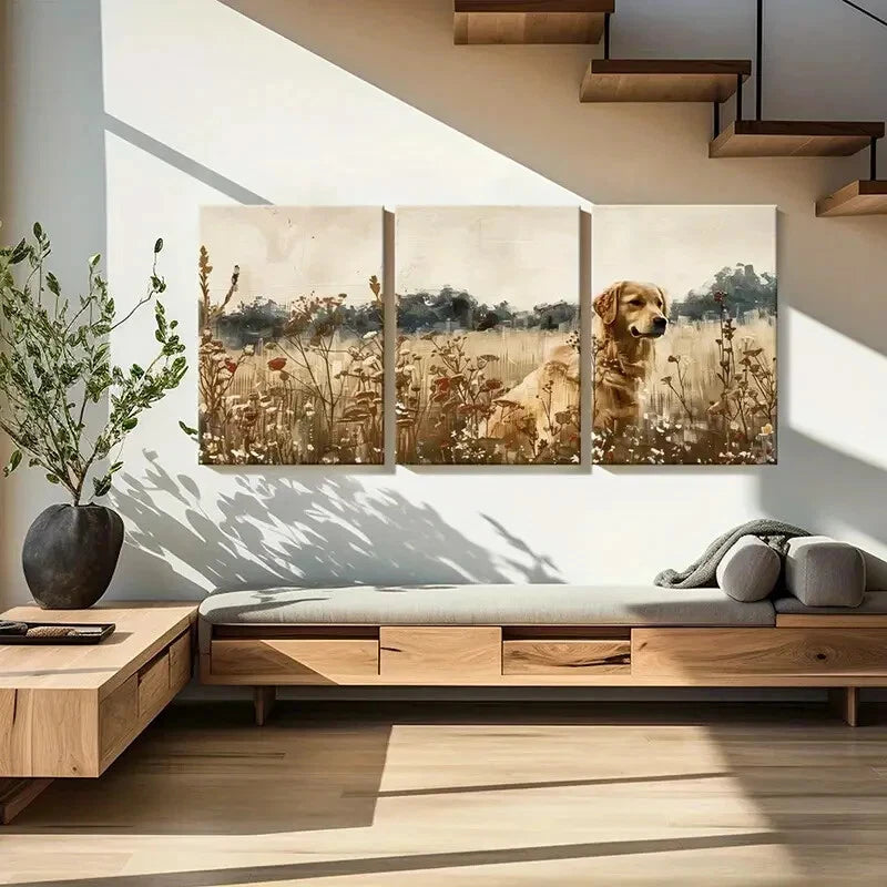 3pcs Golden Retriever Floral Garden Vintage Style Metal Print Ready to Hang Art - Bella Home Decor