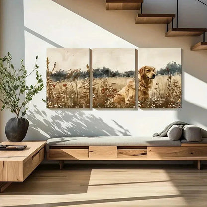 3pcs Golden Retriever Floral Garden Vintage Style Metal Print Ready to Hang Art - Bella Home Decor