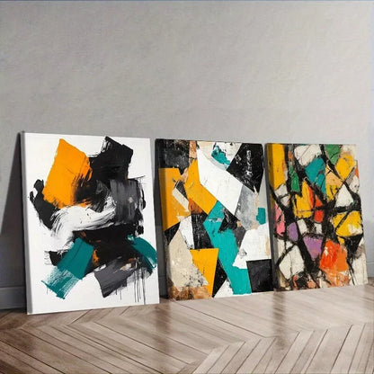 3pcs Abstract Design In Black White And Yellow Wall Art Set Canvas Unframed - High Quality Print 100% Australian Made Wall Canvas
