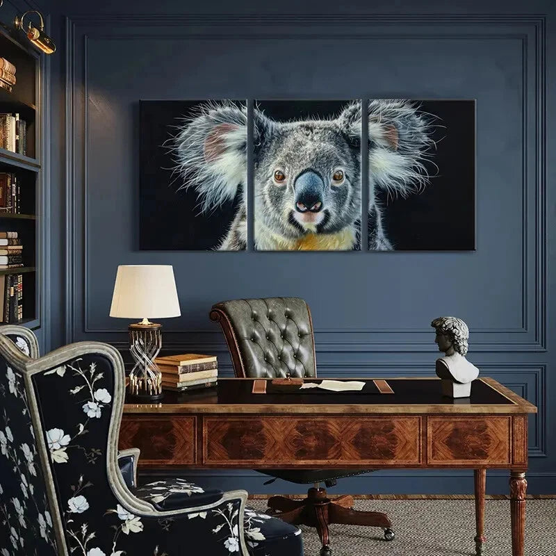 3pcs Koala Portrait Wildlife Art Expressive Eyes Metal Print Ready to Hang Art - Bella Home Decor