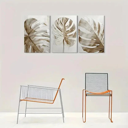 3pcs Minimalist Botanical Beige & White Wall Art Canvas Unframed - High Quality Print 100% Australian Made Wall Canvas