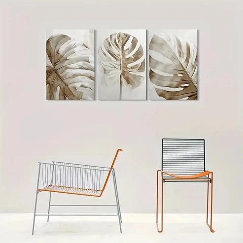 3pcs Minimalist Botanical Beige & White Wall Art Canvas Unframed - High Quality Print 100% Australian Made Wall Canvas