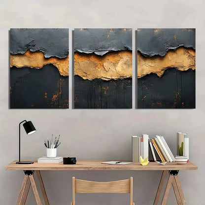 3pcs Minimalist Abstract Black & Brown Wall Art Metal Print Ready to Hang Art - Bella Home Decor